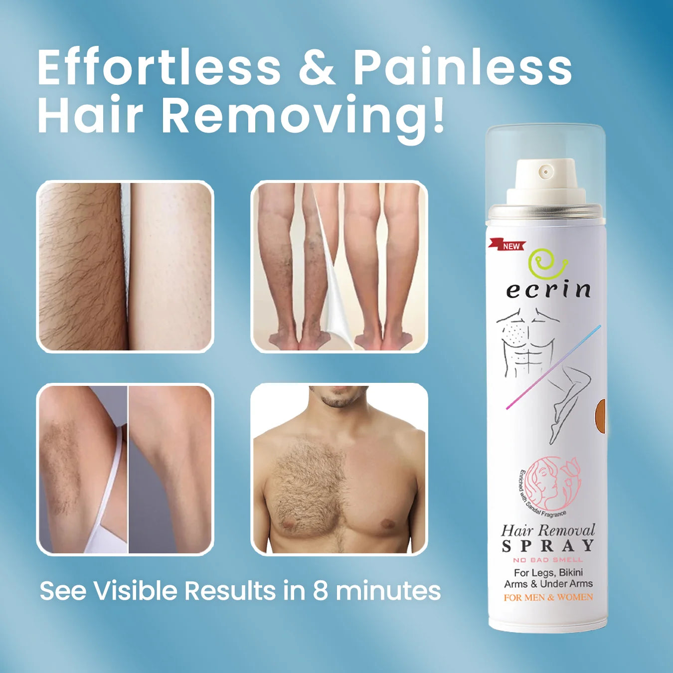 Ecrin Hair Removal Spray – Fast & Painless Hair Remover for Smooth Skin
