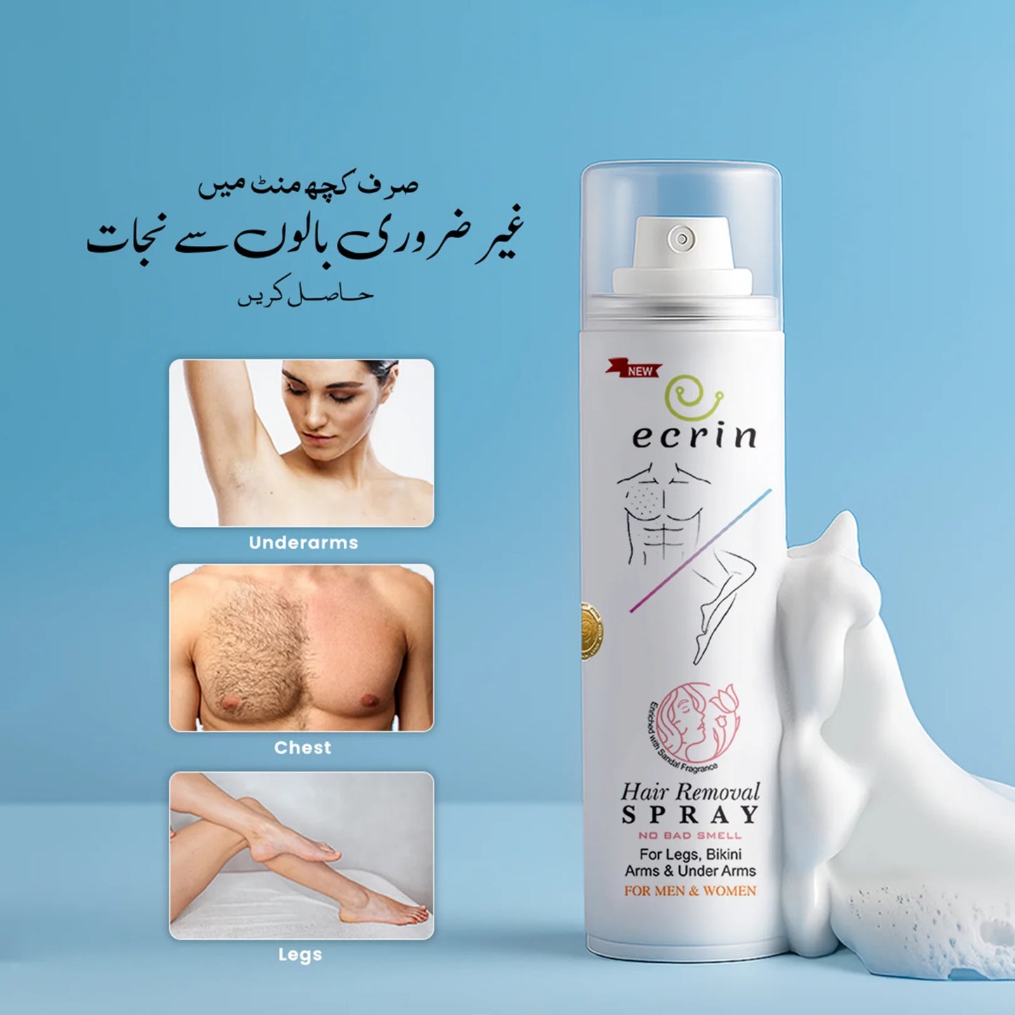 Ecrin Hair Removal Spray – Fast & Painless Hair Remover for Smooth Skin